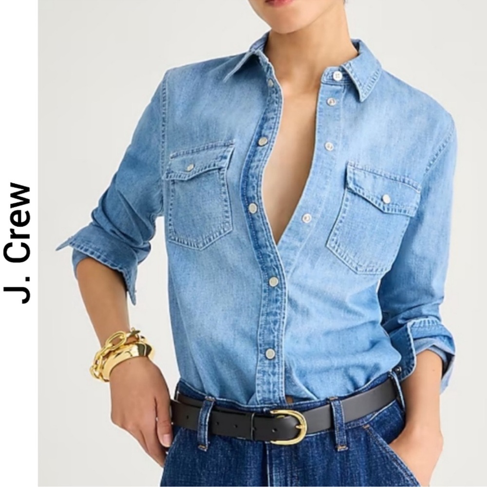 J. Crew Western Perfect Fit Chambray Shirt Size Small Button Up Long Sleeve New